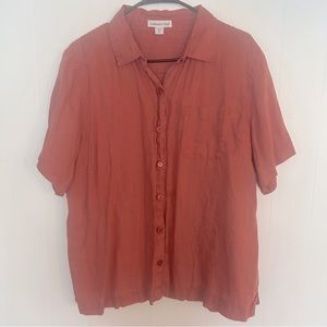 Coldwater Creek 100% Linen Rose Pink Short Sleeve Button Down Shirt Women’s XL